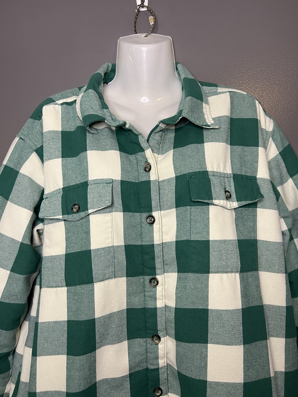 Natural Reflections Jacket Womens Medium Green Plaid Sherpa Flannel Button Front